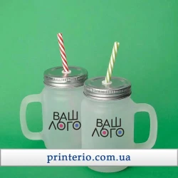 Банка для сублимации Sublime с лого с трубочкой, крышкой и ручкой матовая 450 мл